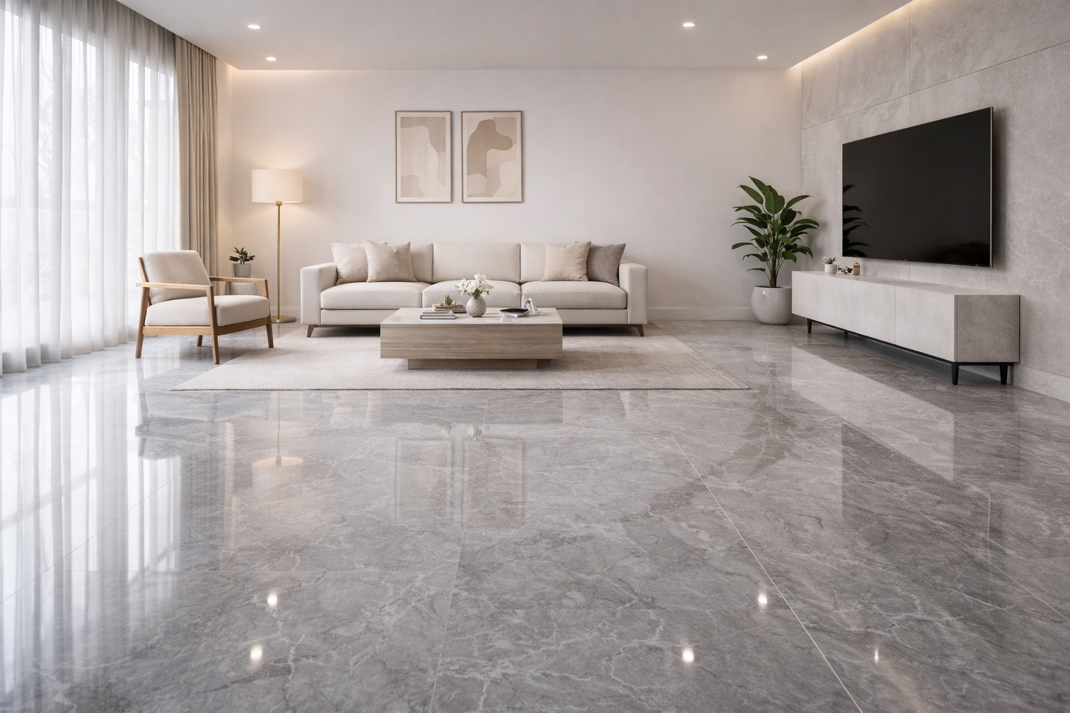 Polished marble floor in luxury living room